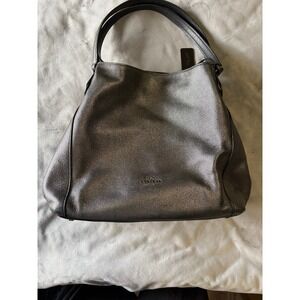 Coach Metallic Pebble Leather Hobo Shoulder Bag Gunmetal Pewter Triple Section